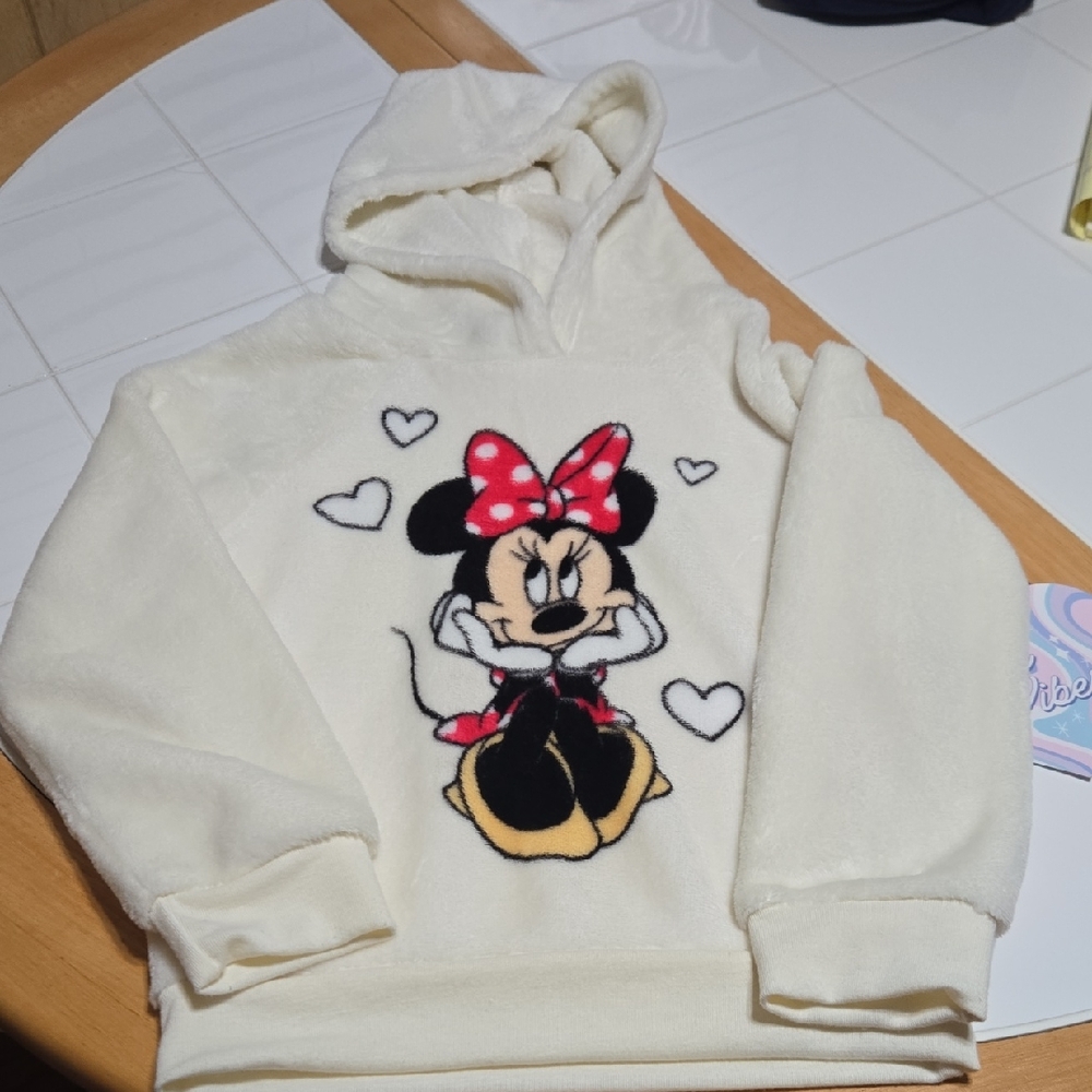 Disney Cream Hoodie with Minnie Mouse and Hearts